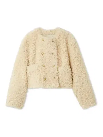 Mila owen 미라 오웬 금장 버튼 인조 모피 짧은 기장 자켓 크림
