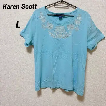 Karen Scott [ L ] 스카이블루 자수 T셔츠