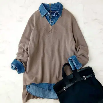 새상품급 23구 빅 사이즈 44 울 코튼 V넥 니트 튜닉