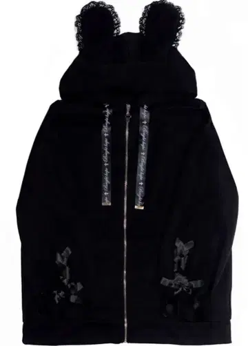 블랙 토끼 속기모 후드티 레이스업 리본 양산형 지뢰계 토끼 귀 토끼