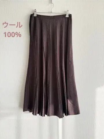 울 100% 롱 플리츠 스커트 보르도 68cm