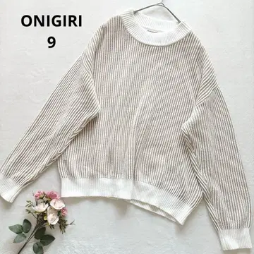 오니기리 리브 긴팔 니트 스웨터 베이지 스트랩 캐주얼 M