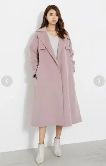 rienda 플랩 울 롱 코트 핑크