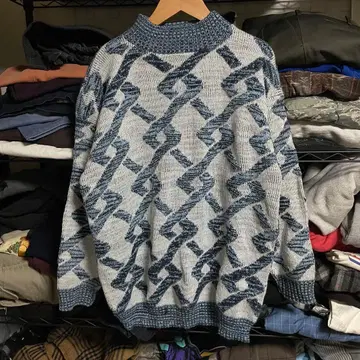 80s Made in USA 기하학 패턴 하이넥 니트 스웨터 아크릴