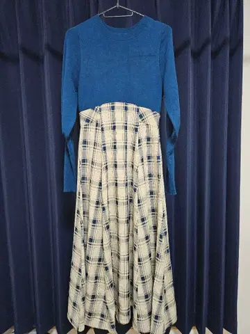 NATURAL BEAUTY BASIC 체크 도킹 니트 원피스