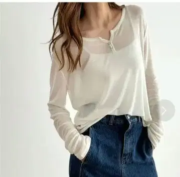 캐널진 엘르 헨리넥 긴팔 상의 버튼 포함