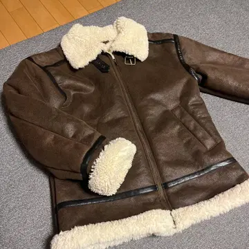 H&M DIVIDED 인조 가죽 라이더 보아 자켓 [ 브라운 ]