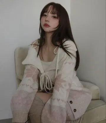 Heart nordic cardigan set up pink