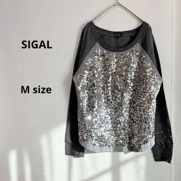 SIGAL 절개 디자인 티셔츠 M 그레이 실버 긴팔 스팽글