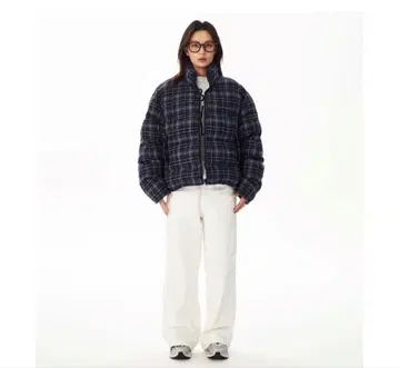 MUSHWEAR 리버서블 네이비 체크 다운 자켓