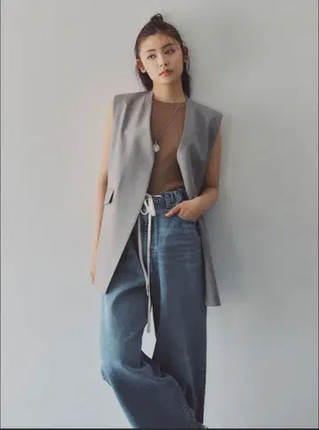 미라 오웬 허리 드로스트 와이드 데님 팬츠