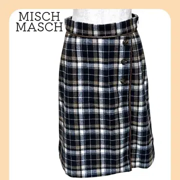 새상품급 미슈마슈 파이핑 사다리꼴 스커트 체크 무릎 기장