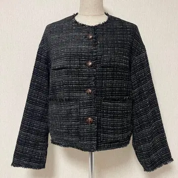 COCO DEAL 코코딜 트위드 노카라 자켓 블랙 2