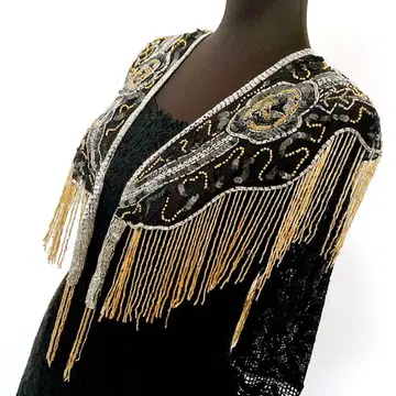 골드 x 블랙 비즈 자수 숄 댄스 의상 빈티지 vintage