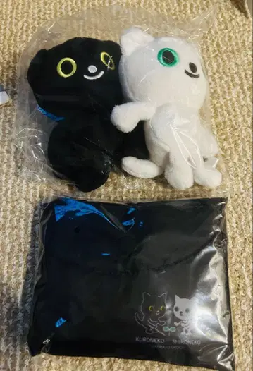 새상품, 검은 고양이 하얀 고양이 봉제 인형 & 에코백 세트