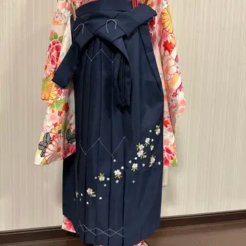 여성용 하카마 네이비 자수(끈 아래 84cm) 144cm~151cm용