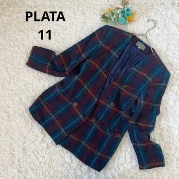 플라타 노카라 자켓 체크 네이비 11 가을/겨울 울 고급