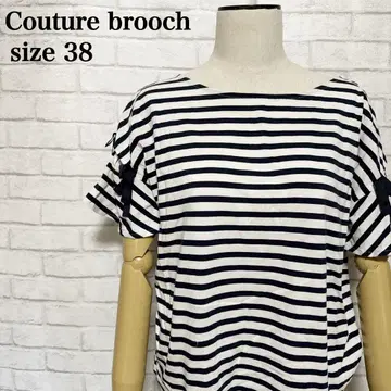 쿠튀르 브로치 리본 소매 보더 티셔츠 페미닌 성숙/러블리