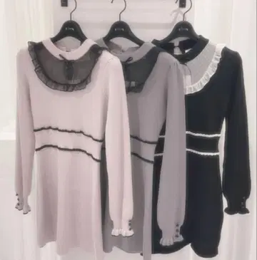 pium 튤 프릴 도리 니트 원피스