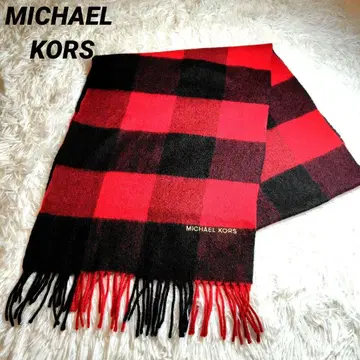 MICHAEL KORS 머플러 체크 무늬 빨간색 x 블랙 프린지