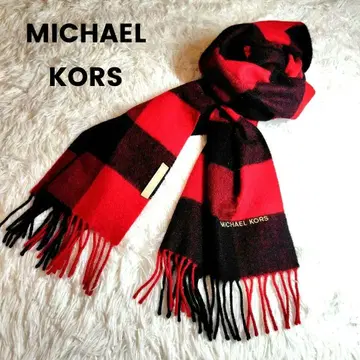 MICHAEL KORS 머플러 체크 무늬 빨간색 x 블랙 프린지
