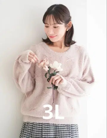 미사용 새상품 핑크 리본 장식 긴팔 니트 3L