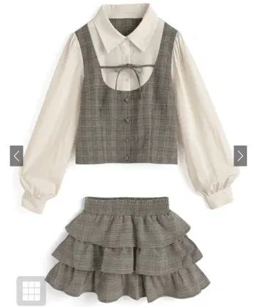 글렌체크 패턴 셔츠 도킹 상의 x 티어드 미니 스커트 셋업