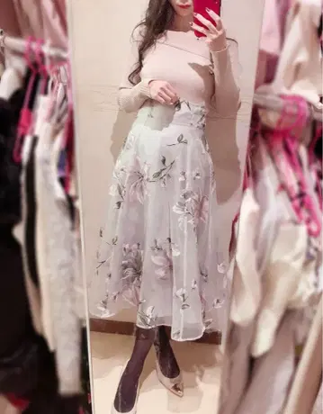 12TwelveAgenda 오팔 꽃무늬 오간자 플레어 스커트