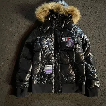 00s archive 와펜 광택 후드 퍼 자켓 헤이세이 갸루 남자