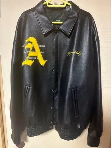 A.F.G.L. 가죽 바시티 자켓 블랙