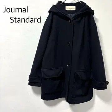 저널 스탠다드 코트 미들 기장 후드 부착 울 블랙