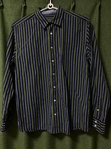 Eddie Bauer 네이비 스트라이프 긴팔 셔츠 XL