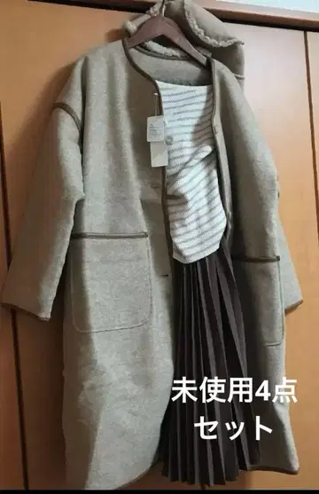 미사용 택 포함 레트로걸 코트 리브 니트 스커트 보아햇 4점