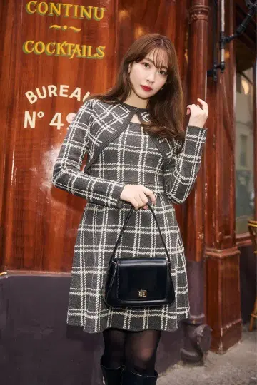 Pantheon Checked Knit Dress gray