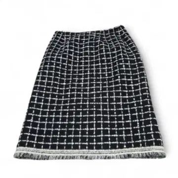 새상품급 아나이 스커트만 트위드 라메 체크 프린지 블랙