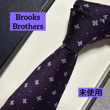미사용 브룩스브라더스 넥타이 보라색 꽃무늬 도트 실크 자카드