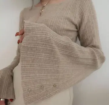 mydeal 플레어 슬리브 리브 니트