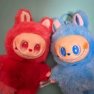 러브 토끼 후드 봉제 인형 빨간색 파랑 2색 세트