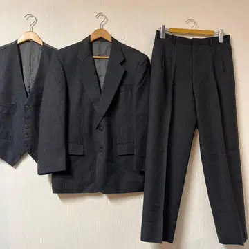 고타이리쿠 쓰리피스 XL 사이즈 그레이 셋업 남성용 울 스트라이프