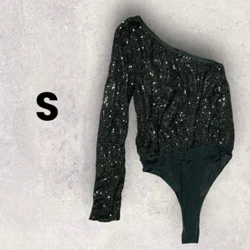 블랙 스팽글 원숄더 긴팔 바디수트 S