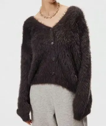 coca  부드러운 샤기 니트 가디건 브라운 M