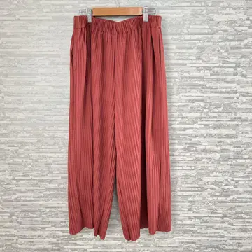 이카 플리츠 와이드 팬츠 L 테라코타 빨간색 캐주얼 심플