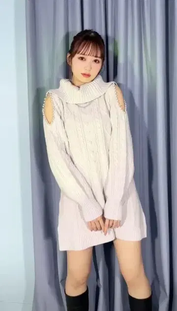 스카이블루 오프숄더 니트 원피스