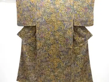 크레이프 원단 꽃과 봉황 무늬 코몬 기모노