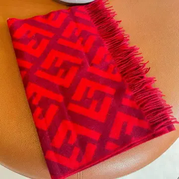 로고 빨간색 울 혼방 머플러