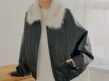 chico 인조 가죽 루즈 지퍼 블루종 블랙