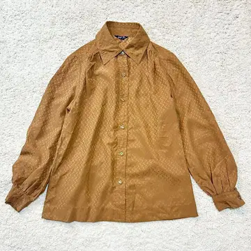 레트로 올 패턴 블라우스 골드 버튼 브라운 M