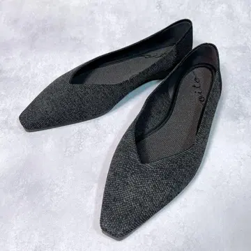 새상품 [ Oito ] 와시 플랫 펌프스 (24) 경량 세탁 가능 블랙