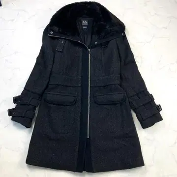 아르마니 익스체인지 롱 코트 헤링본 무늬 블랙 보아