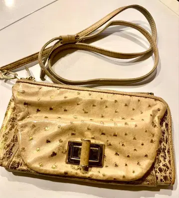 골드 엠보싱 가죽 클러치백